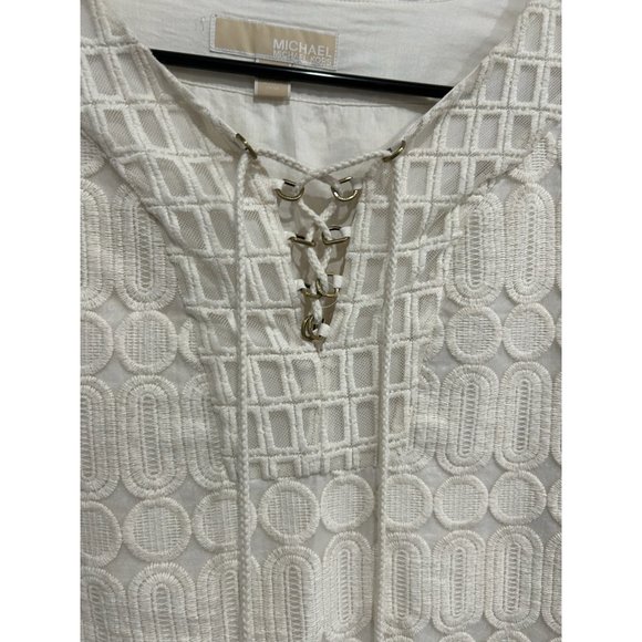 Michael Kors Womens Lace-Up Ivory Tunic Dress Size 8 Embroidered Sheer Overlay - Picture 4 of 8
